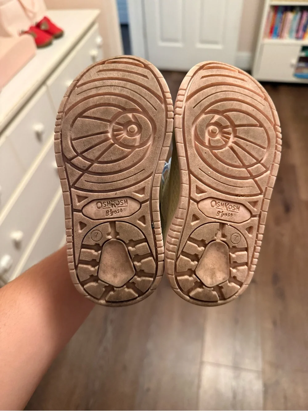 OshKosh B'gosh Cream and Pink Girls Sneakers with Blue Gingham Laces